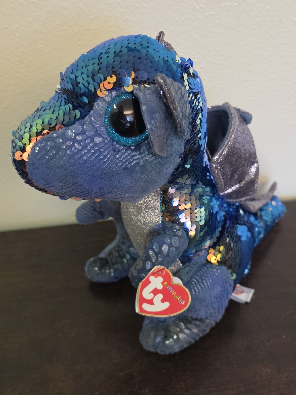 Ty Flippables Sequin Kate Blue Dragon Plush - Blue
